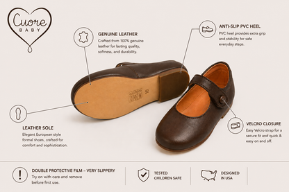 Genuine Leather Mary Jane girl shoes. Private school Mary Jane shoes. Dark brown Mary Jane leather shoes.